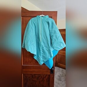 Handmade Teal Blue Reversible Waterproof Fleece Poncho Cape